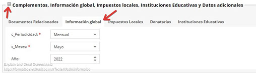 Sección de complementos para la factura global