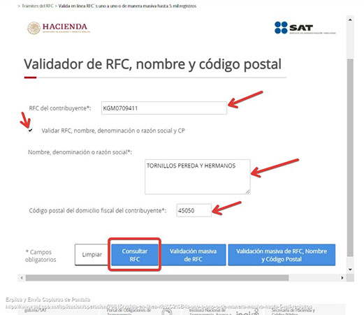 Validador de datos del SAT